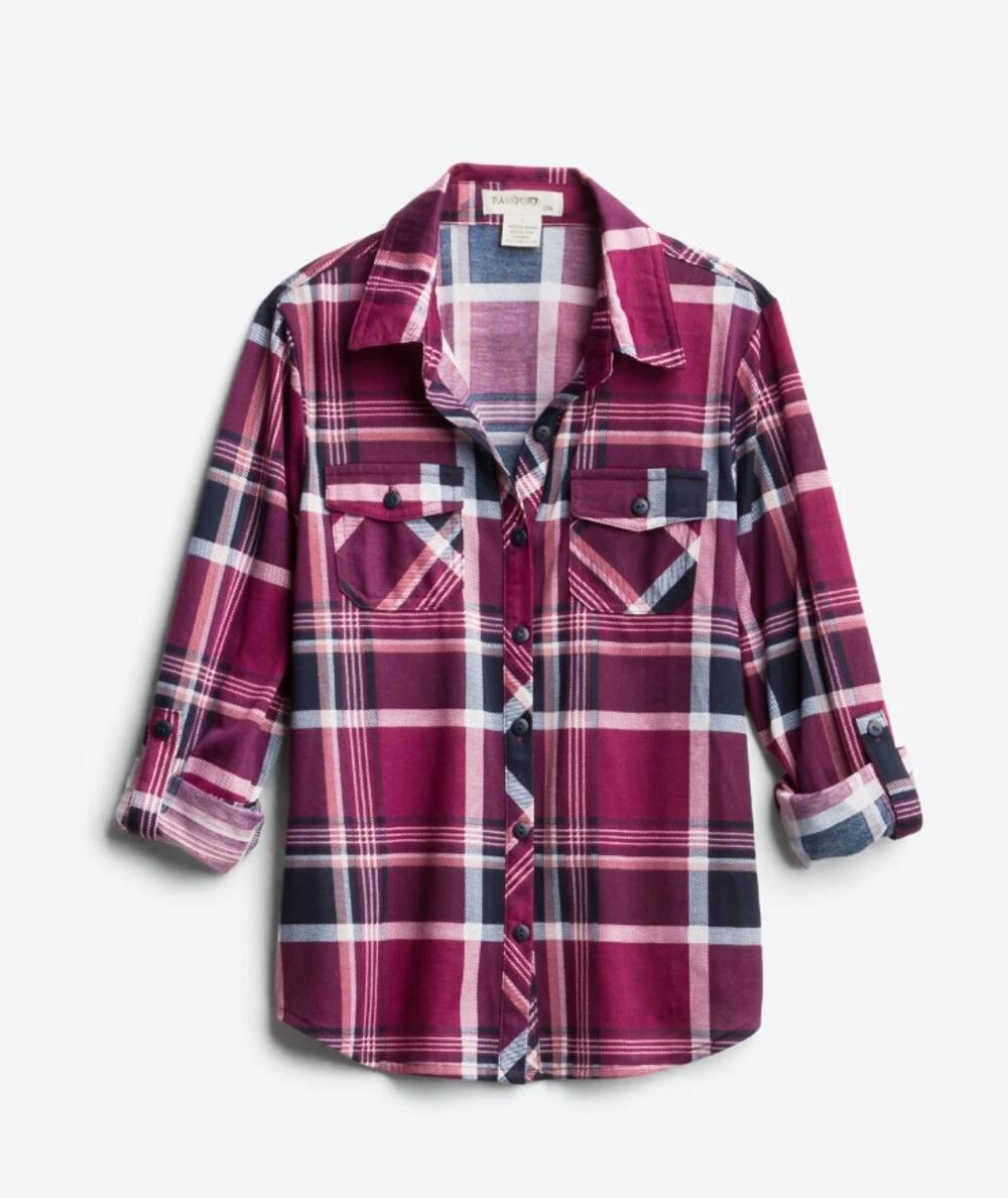 Girls Plaid Button Down Shirt Pink Roll Tab Sleeve Size 7 – Casual Layering